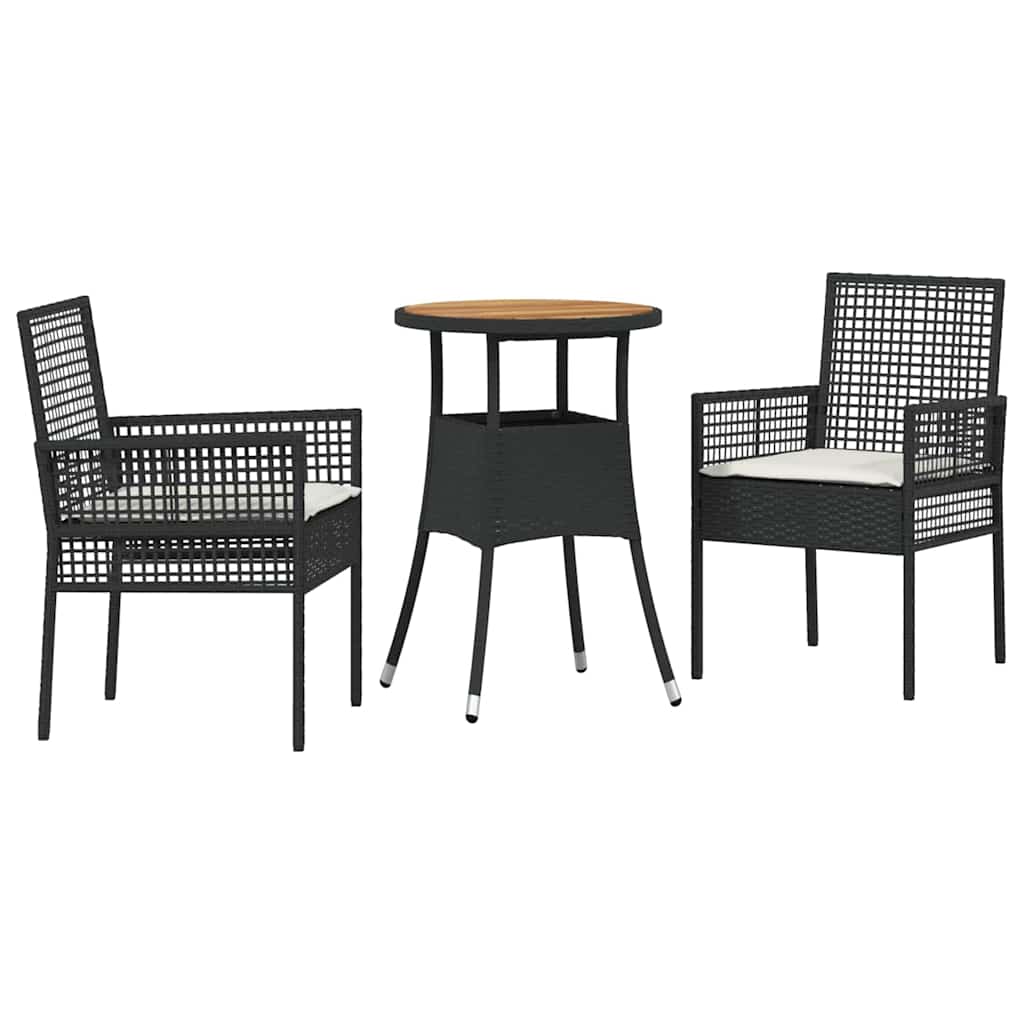 Vidaxl tuin eettafelset 3 st zwart poly rattan