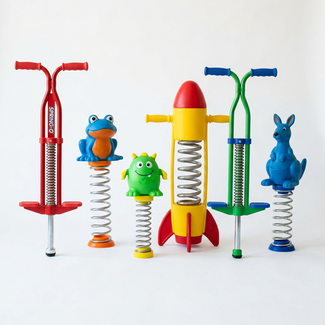 Speelgoed met springveren pogo sticks