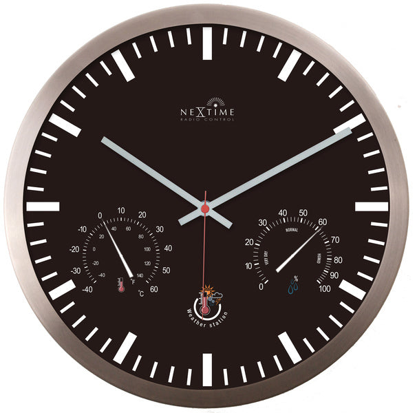 Zegar ścienny Nextime ne-90513zw + stacja pogodowa 25cm czarne aluminium RC