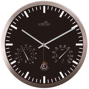 Zegar ścienny Nextime ne-90513zw + stacja pogodowa 25cm czarne aluminium RC