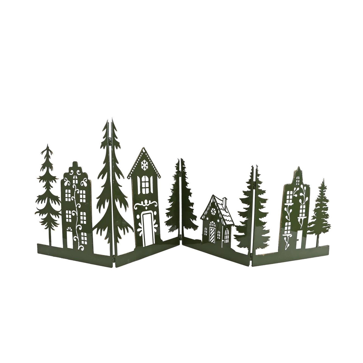 Decoratie shutter xmas house tree s groen metaal 122x0,5x40cm