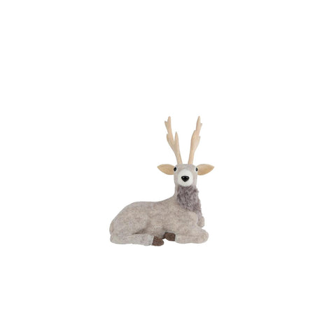 Decoratie hert s liggend beige textiel 25x19x29cm