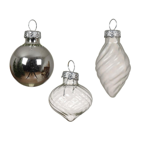 Bombki świąteczne Decoris mix w kolorze srebrnym, wykonane ze szkła o średnicy 3cm, 9 sztuk