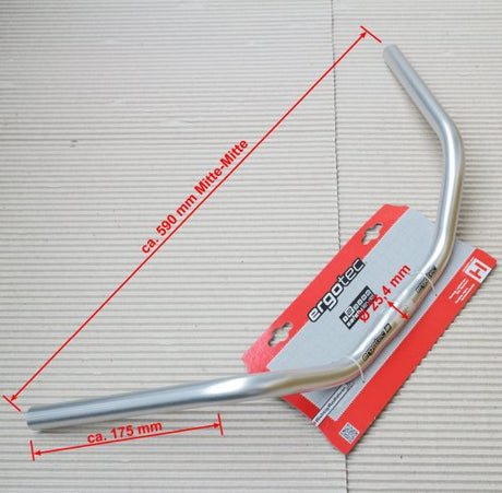 Kierownica ergotec model trekkingowa 590mm, 25,4mm, aluminium srebrna