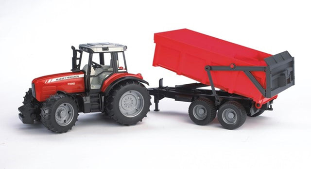Ciągnik Bruder Massey Ferguson czerwony 7480 z przyczepą