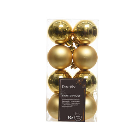 Bombki choinkowe Decoris z tworzywa sztucznego, złoty połysk, śr. 4 cm, 16 sztuk