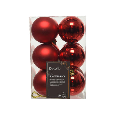 Decoris Bombki świąteczne z tworzywa sztucznego w połysku Świąteczne czerwone śr.4 cm 12 szt