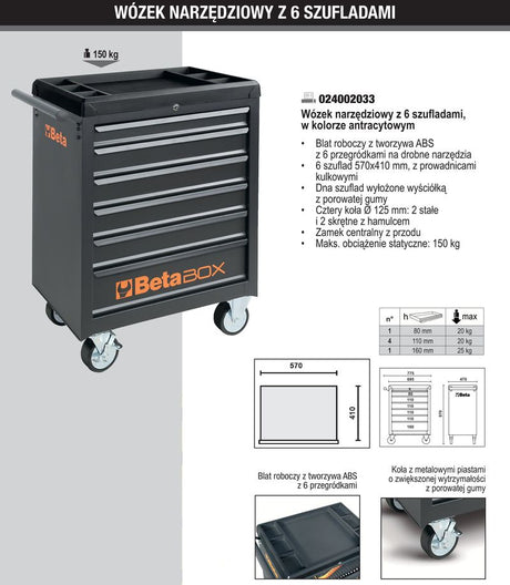 Beta gereedschapswagen met 6-szufladami bw2400 c04box-a