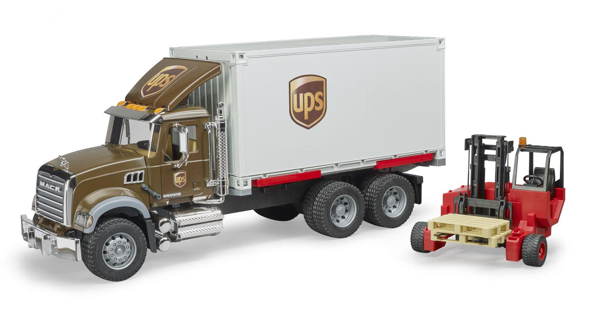 Ciężarówka UPS Bruder Mack Granite z wózkiem widłowym