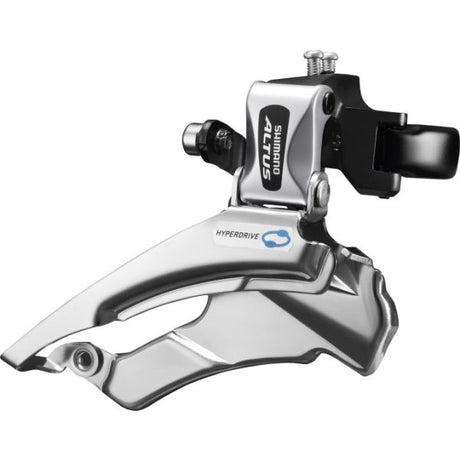 Shimano Voorkerailleur 3 x 7 8-biegowy Altus FD-M313 Down Huśtawka podwójna ciągnięcie z wysokim zaciskiem-42-48t (66-69 °) -Black Srebrny
