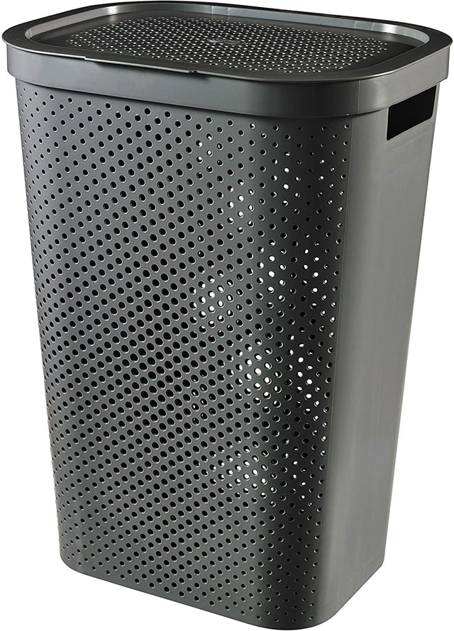 Kosz na bieliznę Curver Infinity z recyklingu w kropki z pokrywką - 60 l - antracyt