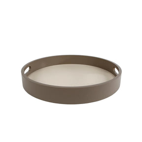 Taca bjarne okrągła z drewna taupe w kolorze złamanej bieli 30x30x4cm