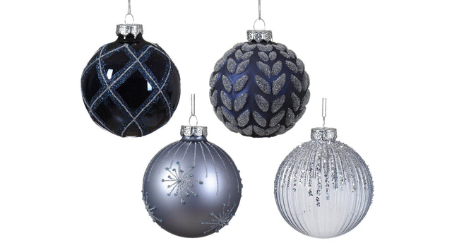 Kerstbal glas 4 assortie blauw kleur(en) d.8cm