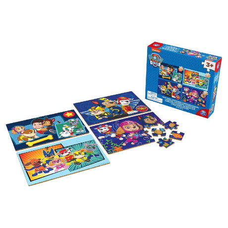 Pudełko na buty Psi Patrol 4 drewniane puzzle 12-16-20-24 elementów