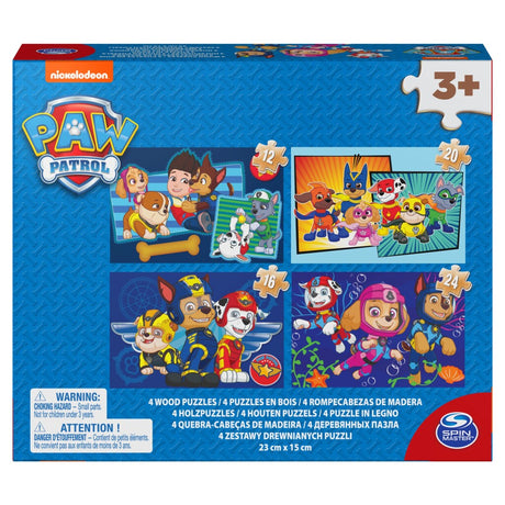 Pudełko na buty Psi Patrol 4 drewniane puzzle 12-16-20-24 elementów