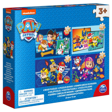 Pudełko na buty Psi Patrol 4 drewniane puzzle 12-16-20-24 elementów