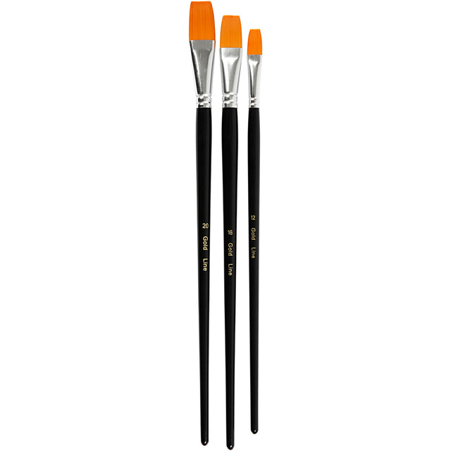 Pędzle z linii Gold, rozm. 12+16+20, dł.: 30-33 cm, szer. 12-20 mm, płaskie, 3 szt. 1 op.