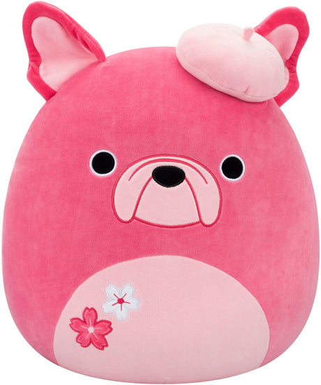 Squishmallows - elise - różowy buldog francuski z kwiatami sakury i beretem 40cm plusz