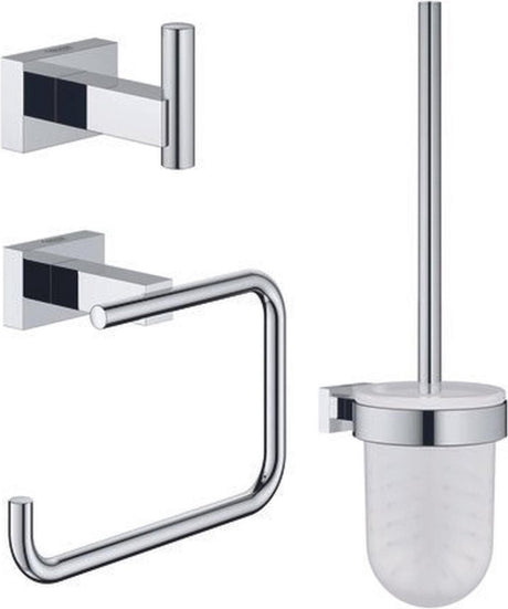 Zestaw akcesoriów Grohe Essentials Cube - uchwyt na papier toaletowy - zestaw szczotek toaletowych - wieszak na ręczniki - chrom