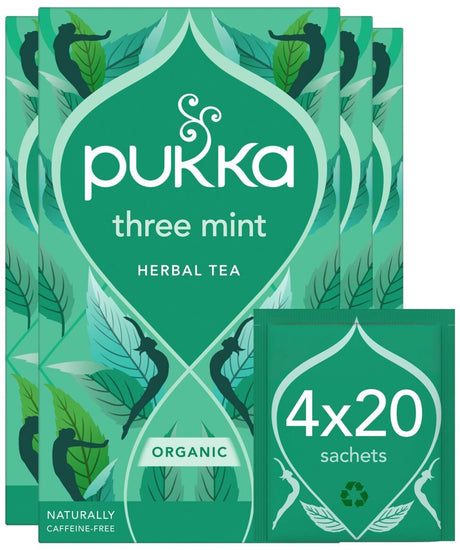 Herbata Pukka trzy miętowe - 80 torebek - organiczna herbata ziołowa - 4 x 20 torebek - opakowanie wartościowe herbaty
