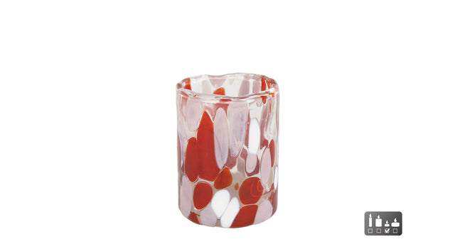 Theelichthouder dots s roze fuchsia wit glas 5,5x5,5x7cm