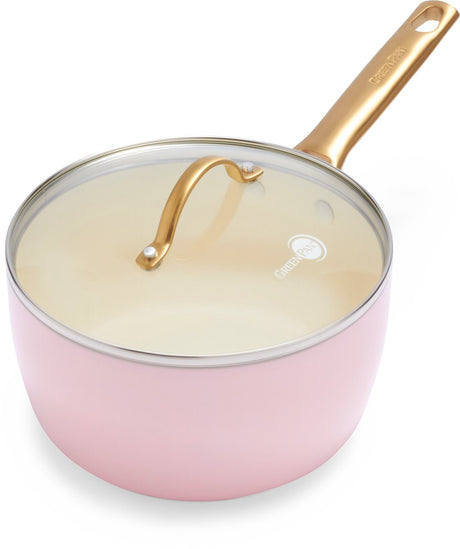 Greenpan Padova różowy ceramiczny rondel indukcyjny z pokrywką 18 cm - bez pfas - rondel indukcyjny - można używać w piekarniku do 200°c - można myć w zmywarce - uchwyty ze stali nierdzewnej - z pokrywkami - różowy