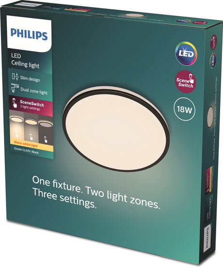 Philips ozziet plafondlamp - rond - zwart - 18w 27k