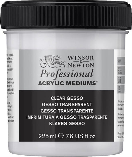 Winsor Newton 3040859 Professional akrylowy bezbarwny podkład Gesso 225 ml – Przezroczysty podkład akrylowy pod farby akrylowe olejne
