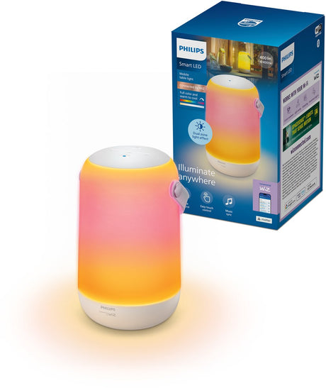 Philips smart lighting - mobile tafellamp - draagbaar - rgb - twee lichtzones - gekleurd en instelbaar wit licht - muzieksynchronisatie - wit - werkt met de wiz app - wifi