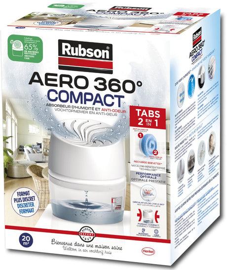 Pochłaniacz wilgoci Rubson aero360 kompaktowy 450g pudełko | urządzenie osuszające wychwytujące wilgoć | osuszacz | pochłaniacz wilgoci w pomieszczeniu.