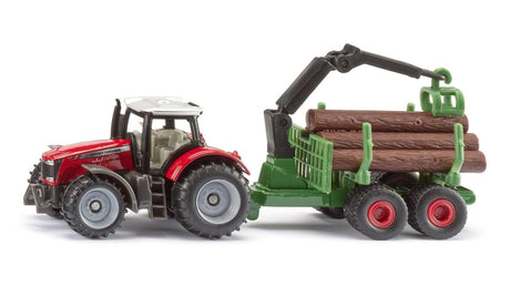 Ciągnik Siku Massey Ferguson z przyczepą do gospodarki leśnej 1343