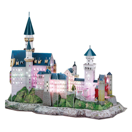 Zabawne, sześcienne puzzle 3D Zamek Neuschwanstein - z oświetleniem LED - 128 elementów