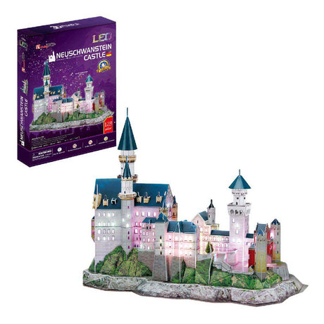 Zabawne, sześcienne puzzle 3D Zamek Neuschwanstein - z oświetleniem LED - 128 elementów