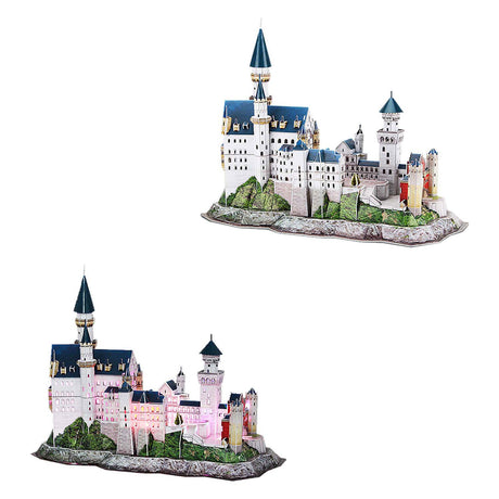 Zabawne, sześcienne puzzle 3D Zamek Neuschwanstein - z oświetleniem LED - 128 elementów