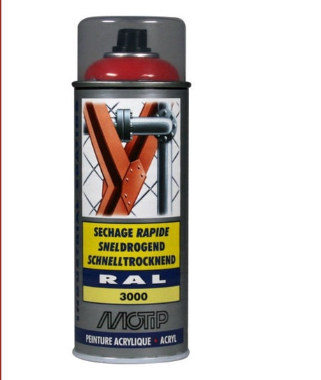 Przemysłowy lakier akrylowy Motip o wysokim połysku RAL 3000 Fire Red - 400 ml.