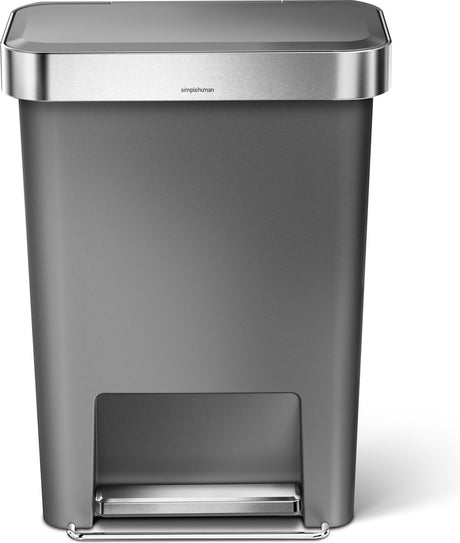 Prostokątny kosz na śmieci pedałowy Simplehuman o pojemności 45 litrów - z uchwytem na torbę - szary - plastik
