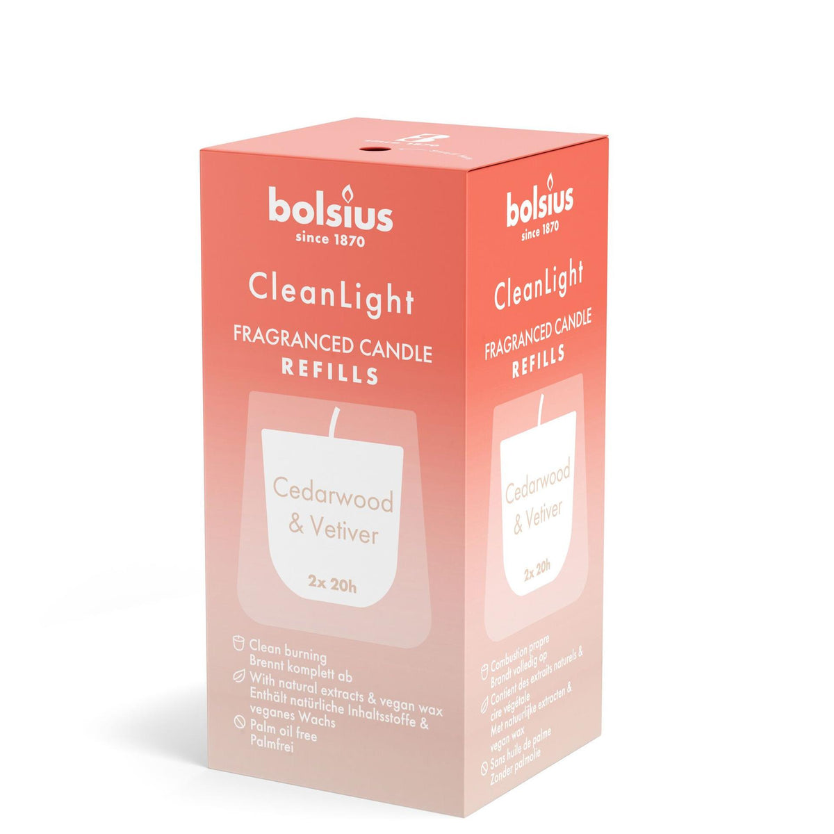 Bolsius Clean Light wkład zapachowy 20h z wetywerią cedrową, pudełko 2 sztuki