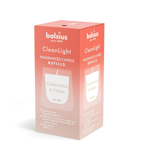 Bolsius Clean Light wkład zapachowy 20h z wetywerią cedrową, pudełko 2 sztuki