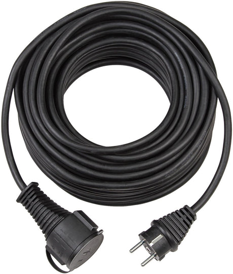 Wysokiej jakości gumowy przedłużacz Brennerstuhl (25 m, IP44, kabel zewnętrzny) w kolorze czarnym