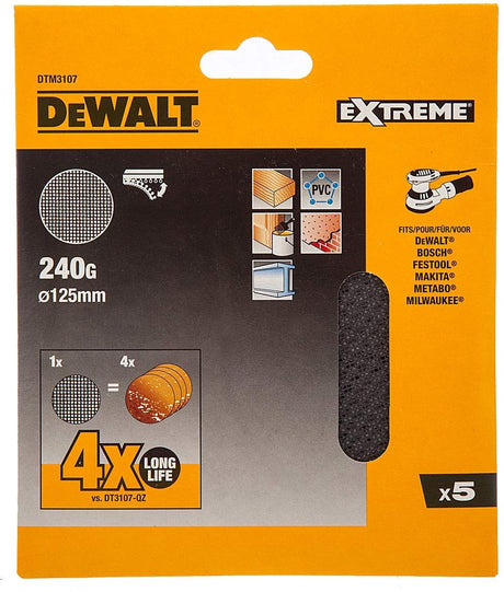 Seria Dewalt dtm3107-qz - siatka do ekstremalnego szlifowania - ziarnistość p240 - okrągła 125mm - mocowanie na rzep