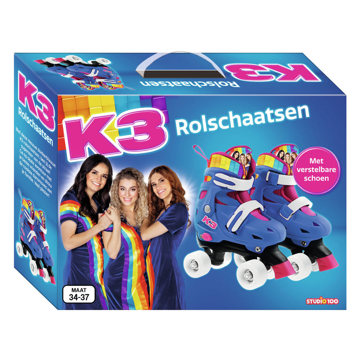 K3 - wrotki - rozmiar 34 37 - regulowane w 4 rozmiarach - ze stoperem - białe - tęczowe - z kółkami w 4 kolorach