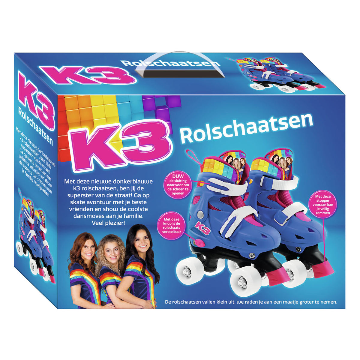 K3 - wrotki - rozmiar 34 37 - regulowane w 4 rozmiarach - ze stoperem - białe - tęczowe - z kółkami w 4 kolorach