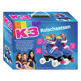 K3 - wrotki - rozmiar 34 37 - regulowane w 4 rozmiarach - ze stoperem - białe - tęczowe - z kółkami w 4 kolorach