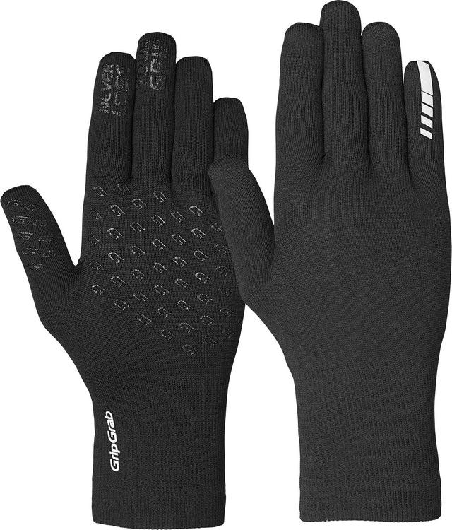 Gripgrab - wodoodporne, dzianinowe termo rękawice rowerowe, wodoodporne, dziane, przeciwdeszczowe rękawiczki rowerowe - czarne - unisex - rozmiar xs s