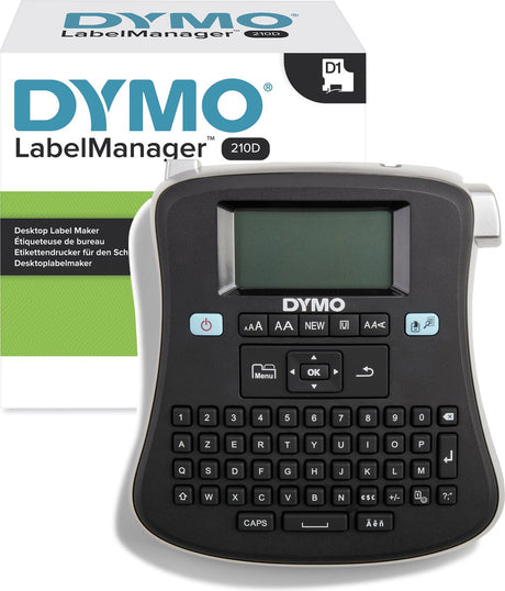 Menedżer etykiet Dymo 210d drukarka etykiet | stacjonarna drukarka etykiet | przenośna drukarka etykiet z klawiaturą Azerty | duży ekran i klawisze umożliwiające szybki dostęp | do użytku biurowego i domowego