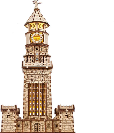 Drewniany model 3D Ugears - latarnia morska w Aleksandrii ze światłem