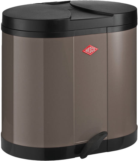 Kosz na odpady ekologiczne Wesco | 30 litrów | podwójny kosz na śmieci z pedałem (2x15 litrów) | metal - ciepły szary | segregacja odpadów - wyprodukowano w Niemczech
