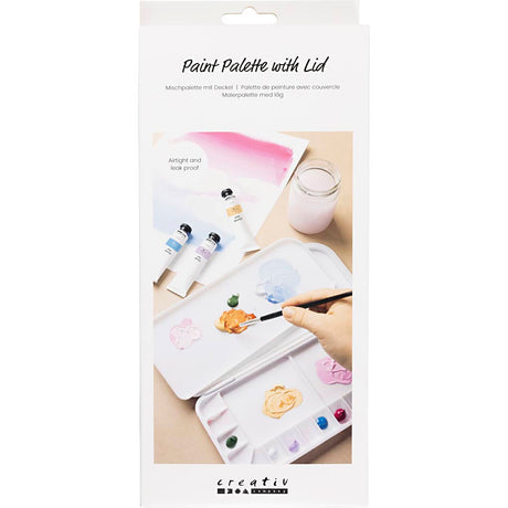 Firma Creativ https: www.cchobby.nl paleta malarska-z-pokrywką-rozmiar-27x12-7x2-3-cm-srebrno-biała-1-częściowa