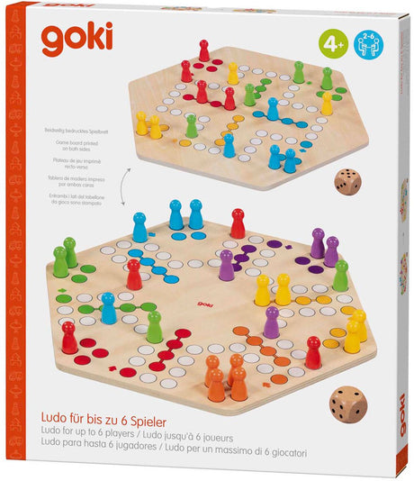 Goki drewniana gra ludo - klasyczna gra planszowa dla 6 graczy.