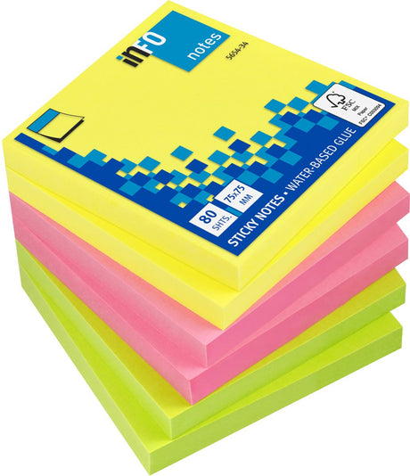 Notatki informacyjne Notatki samoprzylepne - błyszczące - 6 x 80 arkuszy - 75x75mm - 3 kolory - in-5854-21